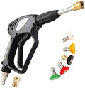 Short Pressure Washer Gun with Swivel,5000 PSI Max, 3/8" Plug & 1/4" Quick Connect Outlet, Power Washer Gun Compatible with Foam Cannon for Car Wash, 5 Spray Nozzle Tips, M22 14mm Fitting by Corretic