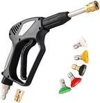 Short Pressure Washer Gun with Swivel,5000 PSI Max, 3/8" Plug & 1/4" Quick Connect Outlet, Power Washer Gun Compatible with Foam Cannon for Car Wash, 5 Spray Nozzle Tips, M22 14mm Fitting by Corretic