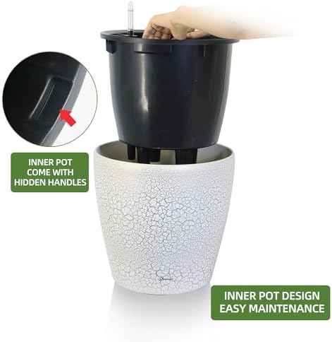 Dexceder 18x17 Self Watering Planter with Wheels (White Gold Crackle) - Image 4