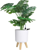 6.5" Self Watering Planters (2 Pack) for Indoor Plants with Water Indicator, White Modern Flower Pot with Wood Stand for Office Home Decor Garden by Ovlist