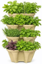 Large Vertical Planter Tower, 4 Tier Stackable Garden Planter, 28 Plant Sites, Heavy Duty Strawberry Planter, Vertical Growing System with Center Hole, Made in USA (Desert Sand) by SmartSpring