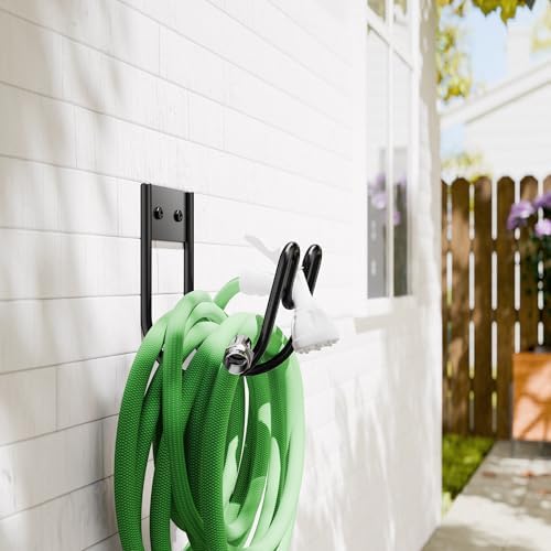 Black Metal Garden Hose Holder - Wall Mounted Water Hose Holder - Hose Hanger Heavy Duty for Water Hose Extension Cords Vacuum Hose (2 Pack) - Image 3