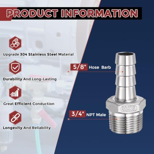2pcs Stainless Steel Hose Barb Fittings 50mm Barb to 2" NPT Male - Image 2