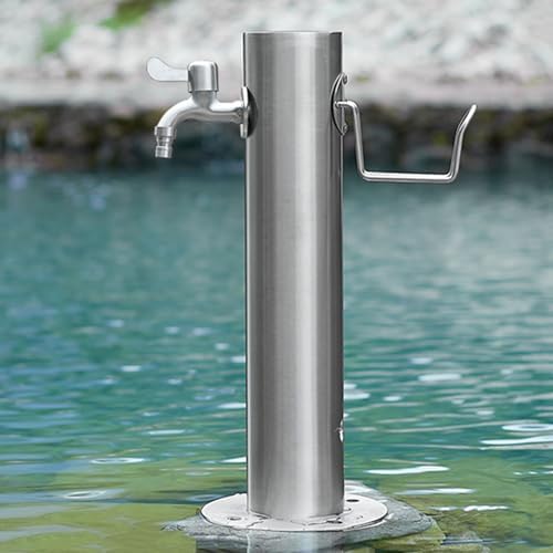 Freestanding Stainless Steel Garden Water Column, Durable Outdoor Hose Stand Tap for Irrigation & Washing, Metal Water Fountain Hydrant for Yard by Unknown