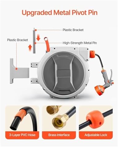 Retractable Garden Hose Reel 84ft 1/2 Inch Wall Mounted, Heavy Duty Garden Hose with 9-Pattern Nozzle, Slow Rewind System, 180° Swivel - Image 7