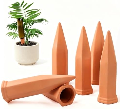 VVU Terracotta Watering Stakes for Plants, Slow-Release Plant Watering Spikes, Bottle-Fed Self-Watering Devices for Indoor and Outdoor Plants, Vacation Plant Care, 6 Pack by Unknown