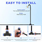 M METERXITY 1-Set Brass Misting Nozzles Tees, 12inch/30cm Tube Len 3-in-1(Dripping, Spraying, Shutoff) Adjustable Copper Water Mister Sprayer for 0.31"/8mm Tubing Irrigation [Gold Tone/Black] - Image 4