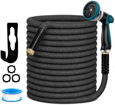 Garden Hose, Non-Expandable Water Hose with 10 Function Hose Nozzle, Lightweight Flexible Garden Hose, Kink & Tangle Free, Rust Proof Fittings for Yard, Lawn, Garden Watering (100FT) by Unknown