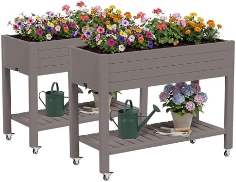 Fancyango Raised Garden Bed with Wheels 33.7" Hx2 -Gray by Warmnestforpets