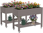 Fancyango Raised Garden Bed with Wheels 33.7" Hx2 -Gray by Warmnestforpets