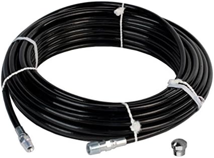 Schieffer 1/8in. x 50ft. 4800 PSI Thermoplastic Sewer Jetter Hose & 5.5 Orifice Button Nose Nozzle by Propulse