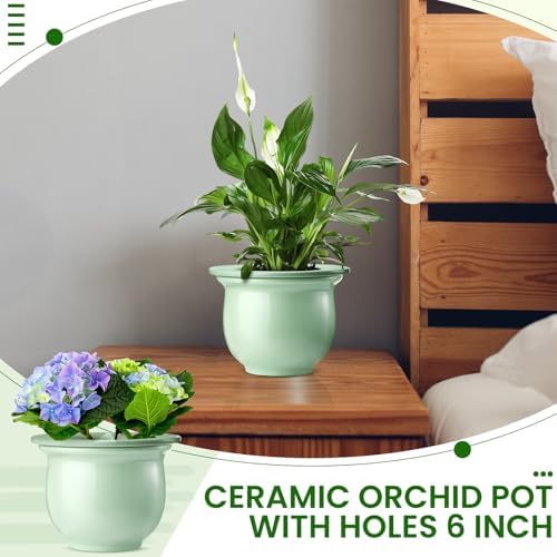 Suclain 2 Pack Ceramic African Violet Pots Self Watering Plant Pot Effortless Self Watering Plant Flower for Busy Lovers, Indoor(Green,6.5 Inch) - Image 6
