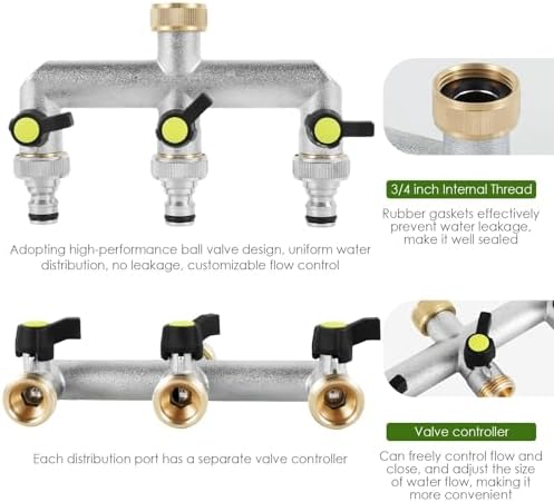 Water Tap Splitter, 2/3 Way Hose Splitter with On/Off Valves 3/4-Inch Zinc Alloy Silver Pack of 2(Silver-2 Way) - Image 3