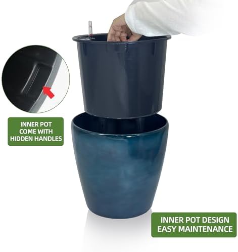 Dexceder 13x12 Self Watering Planter with Wheels (Grayish Green Gradient) - Image 4