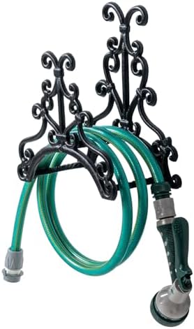 MyGift Brown Heavy Duty Cast Iron Outdoor Garden Hose Hanger Wall Mounted Water Hose Holder Reel with Vintage Scrollwork Design (Floral Pattern) by MyGiftHome