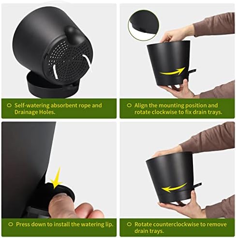 8 Inch Self Watering pots for Indoor, 6 Pack Plastic Plant Pots with Drainage Holes, Black - Image 5