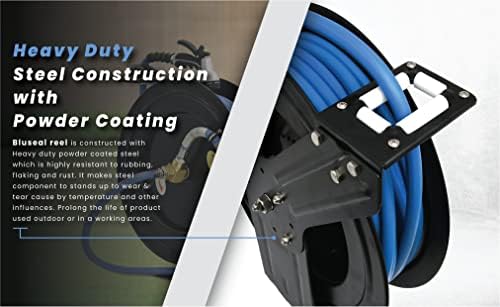 BLUSEAL BSWR1250HRS Retractable Hose Reel with 1/2" x 50' Hot Water Rubber Hose, 6' Lead-in, Hose Reel Swivel Mount, 9 Pattern Spray Nozzle - Image 6