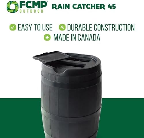 FCMP Outdoor 45 Gallon Heavy Duty Rain Water Catcher Barrel Container with Hose and Debris Screen for Outdoor Plants, Garden, and Landscapes (RC45-BLK) Black - Image 2