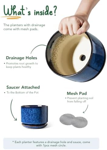 LE TAUCI Ceramic Plant Pots, Set of 3, 4.3+5.3+6.8 Inch, Obsidian Blue - Image 3