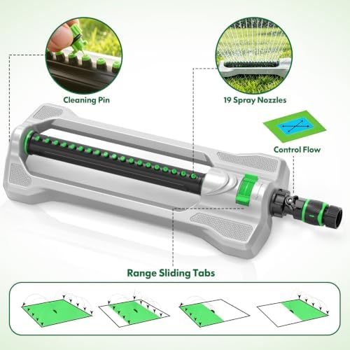 Heavy Duty Oscillating Sprinkler for Yard, Metal Base, 19 Nozzles - Image 3