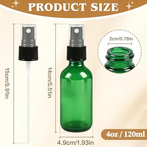 24 Pack Glass Spray Bottles, 4oz/120ml Empty Glass Spray Bottles with Fine Mist, Small Leak Proof Travel Dispenser Bottles for Essential Oils, Bath, Beauty, Hair & Cleaning (Green) - Image 2
