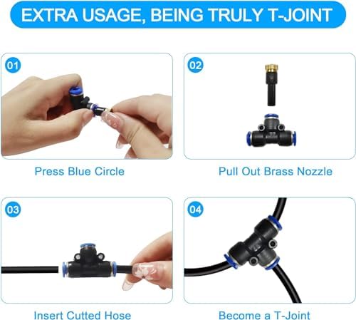 Misters for Outside Patio, 50FT Misting Hose + Tee-Connector 10PCS.Outdoor Water Mister Cooling System, Backyard Mist Hose Kit for Garden,Greenhouse,Fan,Deck,Umbrella,Canopy,Porch.Trampoline Sprinkler - Image 7