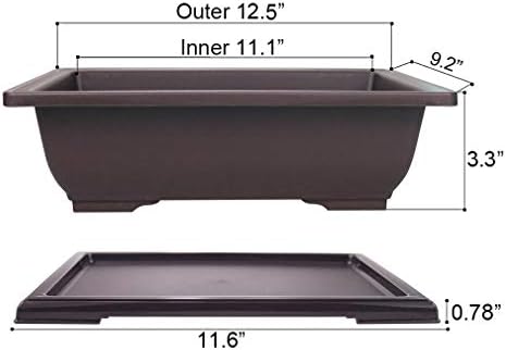 MUZHI 3PCS 12 Inch Retro Style Large Rectangular Garden Pots Bonsai Planters Pot with Humidity Tray,Repotting Bonsai Tree Growing Planter - Image 2