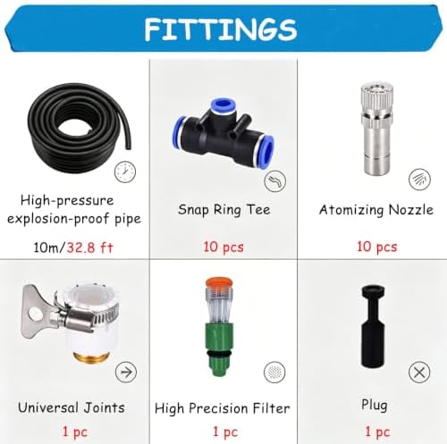 Barn Mist Cooling Kit - 32.8-656ft Outdoor Watering System with Brass Nozzles, Easy Install Atomizing Tubing for Greenhouses & Fences, Perfect for Humidifying & Cooling Plants - Image 6