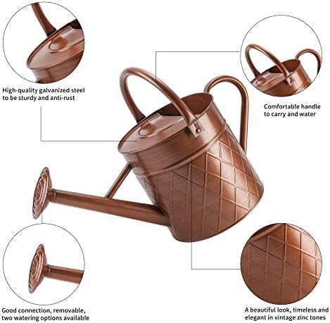 1.75 Gallon Outdoor Metal Watering Can for Garden Plants,Copper Color Watering Can with Removable Spray Spout, Ideal for Outdoor Use (Copper) - Image 2