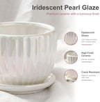 Plant Pots,Ceramic Flower Pots with Drainage Holes & Saucer Set of 3（Pearl） - Image 3