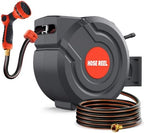 5/8 Inch 115FT Retractable Garden Hose Reel,Wall Mounted Retractable Hose Reel with 9-Pattern Nozzle, 180° Swivel Auto Rewind, Any Length Lock Water Hose Reel for Yard Garden Car Washing by FARMMAC