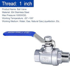 1 Inch Stainless Steel Ball Valve 1 Inch Full Port Ball Valve 1" to 1" NPT Shut Off Valve Female X Male Ball Valve for Water Oil and Gas with Long Handle Shut Off Switch, 1000 WOG (2 pack) - Image 3