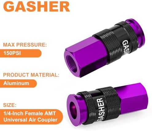 GASHER 12PCS Aluminium 1/4 Inch Female AMT Universal Air Coupler,1/4 NPT Basic Flow Quick Connect Air Coupler For Professional Jobsites, In automotive Shops Or At Home（Purple） - Image 6