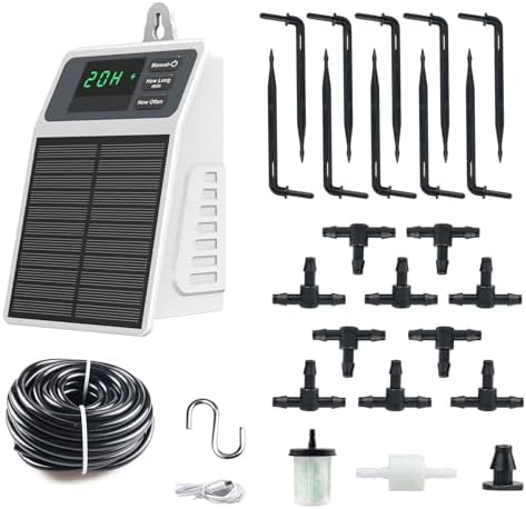 Solar Automatic Drip Irrigation System with Programmable Timer, 10m/33FT Self Watering Kit, Solar Powered Auto Watering System for Garden Plants, Potted Flowers, Greenhouse, Patio by MPLERVEN