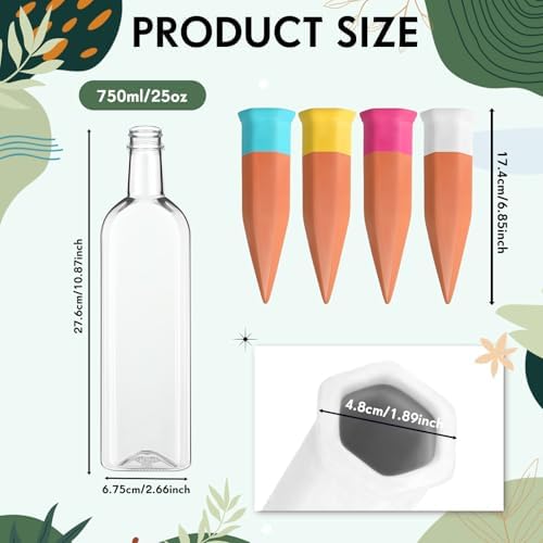 Ziliny 12 Pack Terracotta Watering Spikes Devices, Plant Self Watering Spikes with 25 oz Plastic Wine Bottles, Slow Release Vacation Insert Plant Waterer Devices for Indoor Outdoor - Image 2