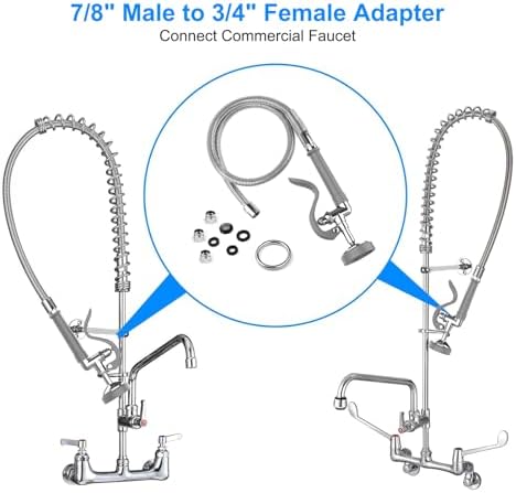 MSTJRY Spray Valve with 45" Pre Rinse Hose, Commercial Sink Sprayer Hose Pre Rinse Sprayer with Flexible Stainless Steel Hose Assembly for Commercial Kitchen Faucets(Grey, with 3 adapters) - Image 4