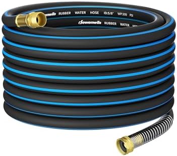 DEWENWILS 5/8" x 50FT Heavy Duty Garden Hose, 300psi Working & 1000psi Burst, Solid Brass 3/4" GHT Fittings, Hot/Cold Water, 5 Layer Construction, Rubber Water Hose for Yard, Garden, Lawn by DEWENWILS