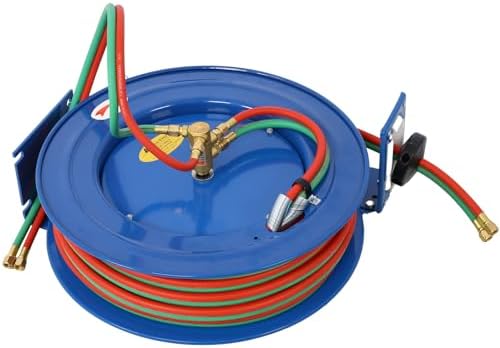 Welding Hose Reel Retractable 1/4 Inch X 100 Foot Twin Rubber Hoses Heavy-Duty Single Arm Construction - Image 3