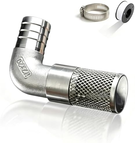 304 Stainless Steel Garden Hose Strainer, 90 Degree Elbow Inlet Filter Screen, Suitable for Water Pumps, Aquariums and Garden Irrigation, Including Hose Clamps and Sealing Tape (25mm 1inch) by Unknown
