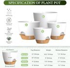 Plant Pots, 4 Pack 12/10/9/8 Inch Self Watering Pots with Drainage Holes, Water Level Indicator Deep Reservoir, Large Planters for Indoor Outdoor Plants - White Brown - Image 2