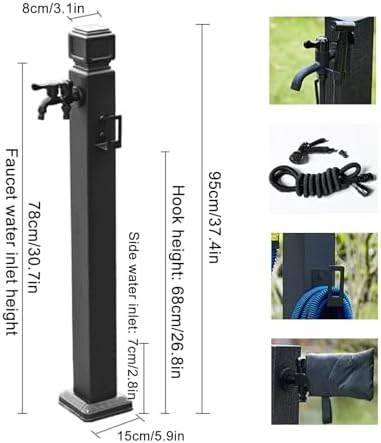 Vertical Square Garden Water Column, Outdoor Antifreeze Hose Stand Double Outlet Faucet with Spray Gun, Water Dispenser Hydrant for Irrigation and Washing(95cm/37in) - Image 2