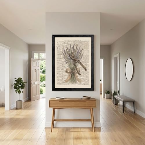Framed Canvas Wall Art Vintage Gardening Shears and Lavender Muted Tones on Printed Page Canvas Print Poster Black Frame Wall Decor for Kitchen Cottagecore Art, Rustic Home Decor - 12x16 Inch - Image 4