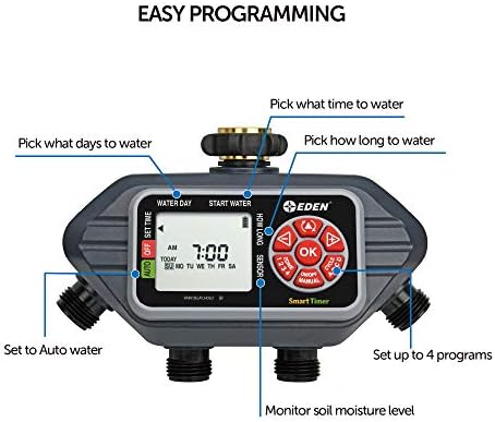 Eden 93413 Programmable Digital Water Timer 4-Zone & 98063 Multi-Adjustable Flex Design Above Ground Irrigation Garden Sprinkler System, Sprinkler & Hose, DIY Plant Watering Set - Image 4