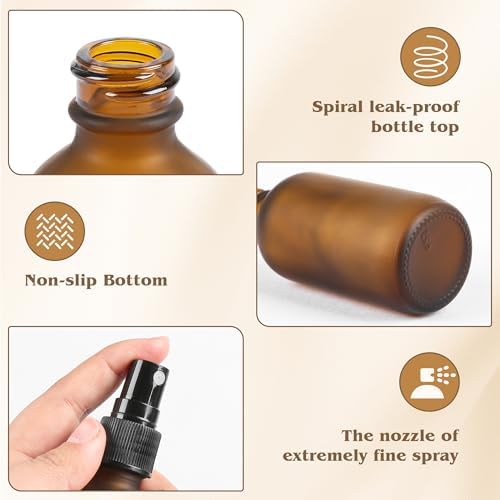 24 Pack Glass Spray Bottles, 2oz Empty Glass Spray Bottles with Fine Mist, Small Leak Proof Travel Dispenser Bottles for Essential Oils, Bath, Beauty, Hair & Cleaning (Amber Frosted) - Image 3