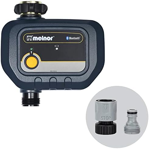 Melnor 65182AMZ Bluetooth Hose Timer, 1-Zone Programmable Watering Timer, Quick Connect Bundle, Black, Yellow by Melnor