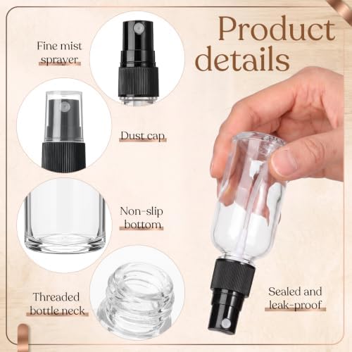 60 Pack 1 oz Clear Glass Spray Bottles Portable Travel Bottles with Mini Funnel Dropper Labels and Marker Refillable Spray Bottle for Cosmetic Essential Oils Skin Care Daily Cleaning - Image 4