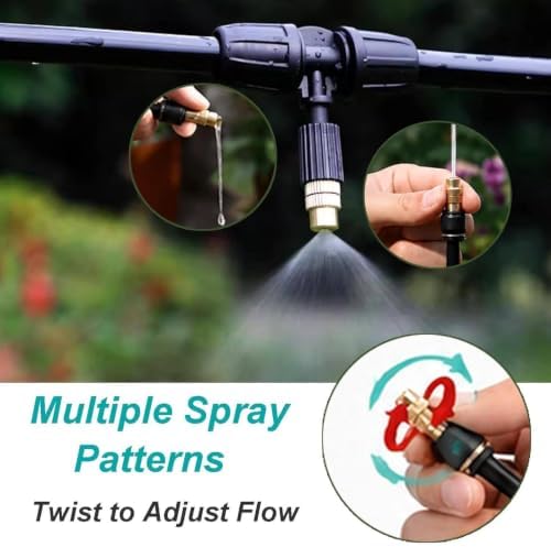 Drip Irrigation Kit Water Misting System, Sturdy PE Tubing & 4 Spray Brass Nozzles, for Rooftop/Patio/Canopy/Gazebo/Balcony(L 5m(16.4ft)) - Image 5