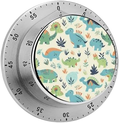 Mechanical Kitchen Timers for Cooking,Dinosaur Pattern Printed 60 Minute Magnetic Countdown Timer,Cute Cooking Timers with Alarm,Stainless Steel Time Timer Manual No Batteries Required by Unknown