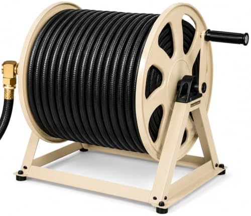 Dual Floor and Wall Mounted Garden Hose Reel, Holds 200ft of Water Hose, Heavy Duty Metal Hose Reel, Space Saving Hose Reel Organizer for Yard, Garage & Shed by RealHoseStorage