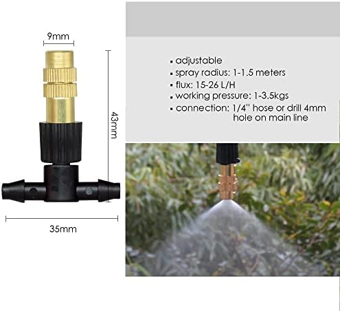 Copper Misting Nozzle 1/4'' Barb Tee Connector Adjustable Brass Mist Spray Atomizer Watering Garden(15pcs) - Image 2
